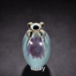 8.5 Old Antique song dynasty Porcelain jun kiln Blue glaze Fambe Four ears vase