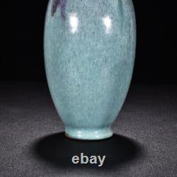 8.5 Old Antique song dynasty Porcelain jun kiln Blue glaze Fambe Four ears vase