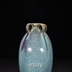 8.5 Old Antique song dynasty Porcelain jun kiln Blue glaze Fambe Four ears vase