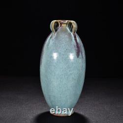 8.5 Old Antique song dynasty Porcelain jun kiln Blue glaze Fambe Four ears vase