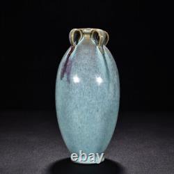 8.5 Old Antique song dynasty Porcelain jun kiln Blue glaze Fambe Four ears vase