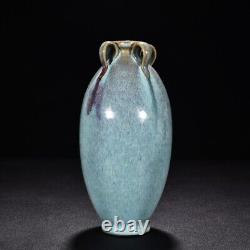 8.5 Old Antique song dynasty Porcelain jun kiln Blue glaze Fambe Four ears vase