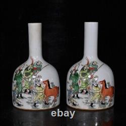 8.5Antique dynasty Porcelain kangxi mark pair famille rose character story vase