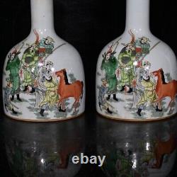 8.5Antique dynasty Porcelain kangxi mark pair famille rose character story vase