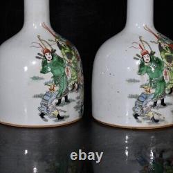 8.5Antique dynasty Porcelain kangxi mark pair famille rose character story vase