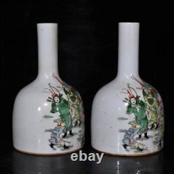 8.5Antique dynasty Porcelain kangxi mark pair famille rose character story vase