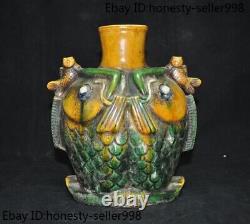 8.6'' Chinese palace dynasty wucai porcelain fish Zun Cup Bottle Pot Vase statue