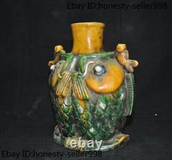 8.6'' Chinese palace dynasty wucai porcelain fish Zun Cup Bottle Pot Vase statue