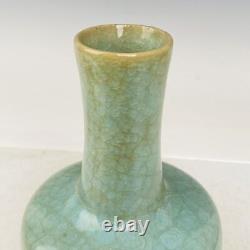 8.8 Chinese Porcelain Song dynasty ru kiln museum mark cyan gilt Ice crack Vase