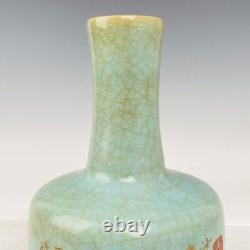 8.8 Chinese Porcelain Song dynasty ru kiln museum mark cyan gilt Ice crack Vase