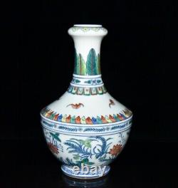 8.8 china antique qing dynasty kangxi mark porcelain doucai flower pattern vase