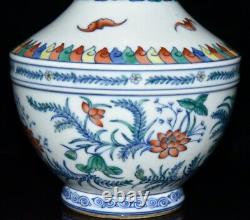 8.8 china antique qing dynasty kangxi mark porcelain doucai flower pattern vase