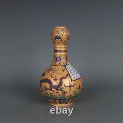 8.9 Chinese Ming Doucai Contrasting Colors Porcelain Animal Dragon Garlic Vase