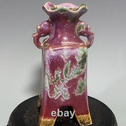 8.9 Old Antique Song dynasty Porcelain jun kiln fambe double ear Four foot vase