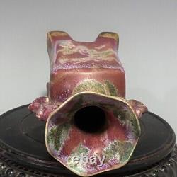 8.9 Old Antique Song dynasty Porcelain jun kiln fambe double ear Four foot vase