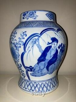 8 Chinese Antique Porcelain Qing Guangxu Mark Blue & White Figural Vase