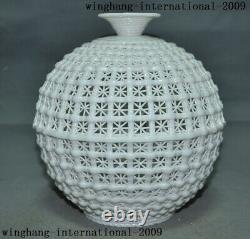 8Old Chinese Dehua White porcelain glaze carved Zun Cup Bottle Pot Vase Statue