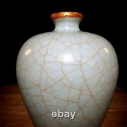 9.1 Chinese Porcelain Song dynasty guan kiln mark cyan gilt Ice crack Pulm Vase