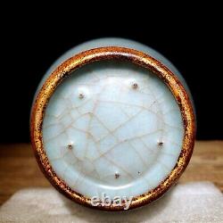 9.1 Chinese Porcelain Song dynasty guan kiln mark cyan gilt Ice crack Pulm Vase
