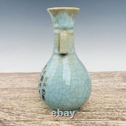 9.1 Chinese Porcelain Song dynasty ru kiln museum mark cyan gilt Ice crack Vase