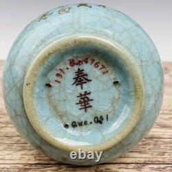 9.1 Chinese Porcelain Song dynasty ru kiln museum mark cyan gilt Ice crack Vase