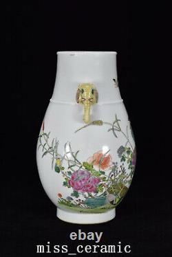 9.1 Chinese porcelain qing dynasty daoguang mark famille rose flower bird Vase