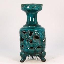9.2 Chinese Old Antique dynasty Porcelain Blue glaze Ice crack people Vase