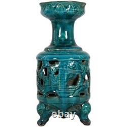 9.2 Chinese Old Antique dynasty Porcelain Blue glaze Ice crack people Vase