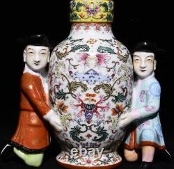 9.5 Chinese Old Antique Porcelain Qing dynasty famille rose flower people Vase