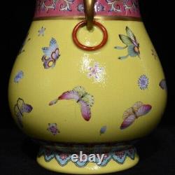 9.6 Chinese Porcelain Qing dynasty yongzheng mark famille rose butterfly Vase