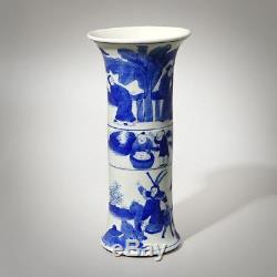 9H KangXi Marks Exquisite Chinese Blue And White Porcelain Figure Painting Vase
