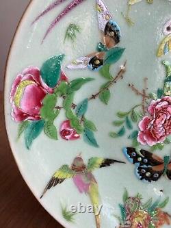A Antique 19th c. Chinese Celadon Porcelain Plate Famille Rose #4