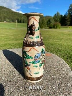 A Chinese Nanking Crackle Ware Porcelain Vase Warrior Horse Motive Early 20 th c