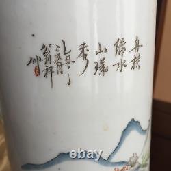 A Chinese Porcelain Hatstand Vase Landscaping with Caligraphy