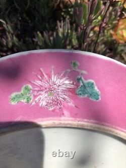 A Chinese antique porcelain pink plate with marks Famille Rose