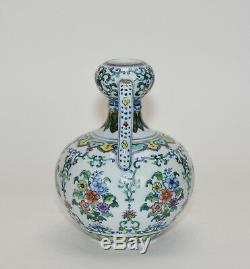 A Finely Painted Chinese Marked Doucai Ruyi Handle Floral Porcelain Vase