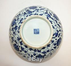 A Finely Painted Massive Chinese Blue and White Floral Porcelain Bowl