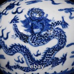 A Pair Beautiful Chinese Hand Painting Blue&white Porcelain Dragon Vase