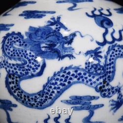 A Pair Beautiful Chinese Hand Painting Blue&white Porcelain Dragon Vase