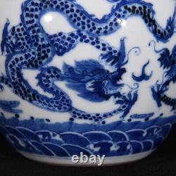 A Pair Beautiful Chinese Hand Painting Blue&white Porcelain Dragon Vase