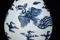 A Pair Beautiful Chinese Hand Painting Blue&white Porcelain Phoenix YuHuChunVAse