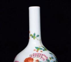 A Pair Beautiful Chinese Handmade Painting Famille Rose Porcelain Flowers Vase