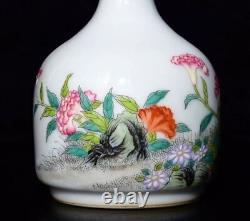 A Pair Beautiful Chinese Handmade Painting Famille Rose Porcelain Flowers Vase