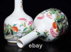 A Pair Beautiful Chinese Handmade Painting Famille Rose Porcelain Flowers Vase