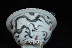 A Pair Beautiful Chinese Handmade Painting Underglaze Red Porcelain Dragon Bowl