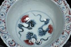 A Pair Beautiful Chinese Handmade Painting Underglaze Red Porcelain Dragon Bowl