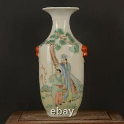 A Pair Chinese Antique Qing Dynasty Famille Rose Porcelain Figure Vase