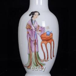 A Pair Chinese Enamel Porcelain HandPainted Exquisite Figure Vase 21627