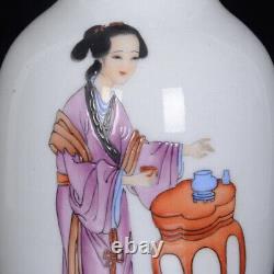 A Pair Chinese Enamel Porcelain HandPainted Exquisite Figure Vase 21627