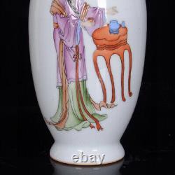 A Pair Chinese Enamel Porcelain HandPainted Exquisite Figure Vase 21627